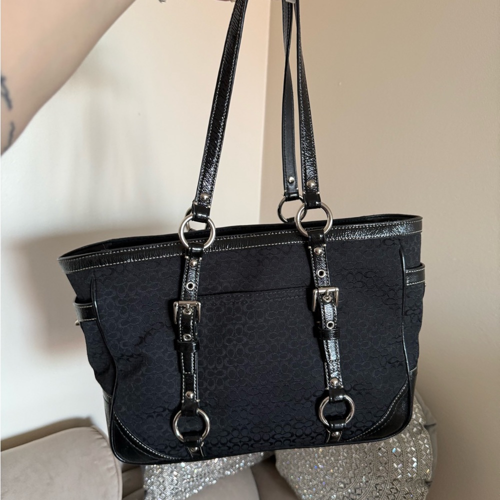 Coach Black Shoulder Bag with Silver Accents